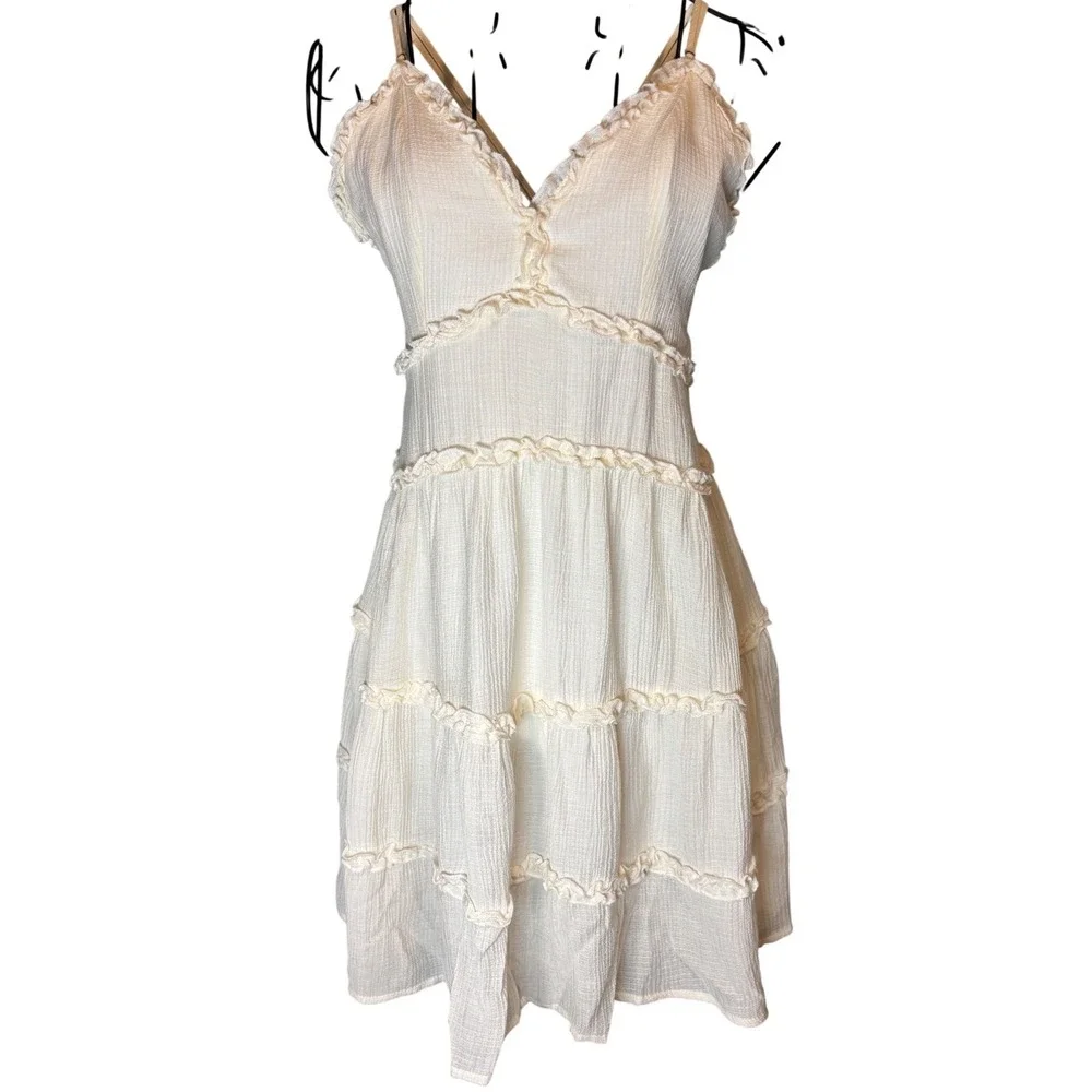 NWT Love Tree Tiered Ruffle Mini Dress Cream Cottage-core Coastal Cowgirl Size S